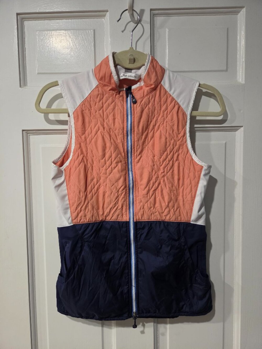 Peter Millar Lizzie Hybrid Golf Vest Colorblock Coral Navy White Women's XS